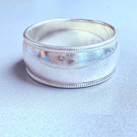 8mm Wide Chunky Cigar Band 925 Sterling Silver Ring Vintage - Picture 1 of 7